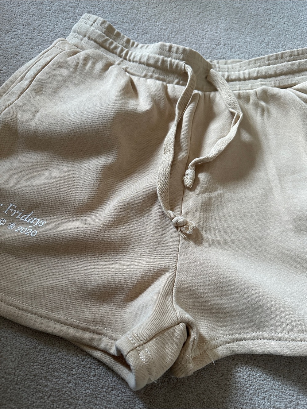 Summer Fridays Beige Drawstring Fleece Shorts! - Picture 3 of 9